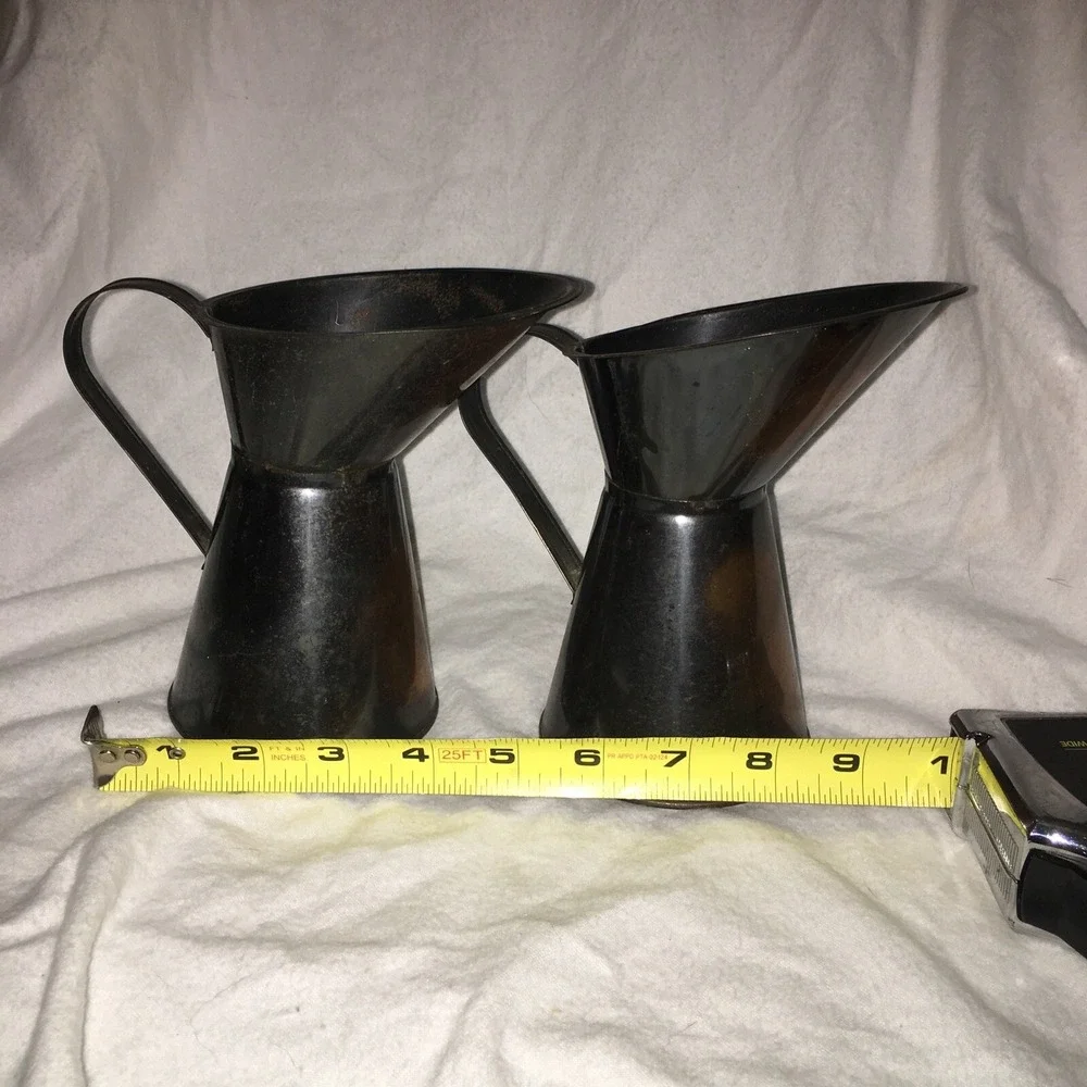 Vintage Rustic Copper and Brass Pitchers Primitive Patina Farmhouse Decor